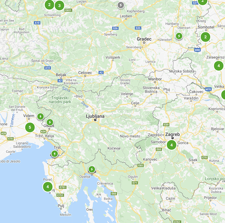 Zemljevid polnilnih mest